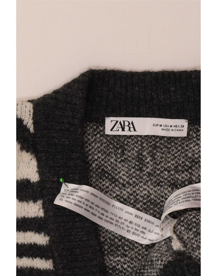 Preveliki ženski kardigan pulover Zara UK 14 srednje sive boje sa životinjskim printom