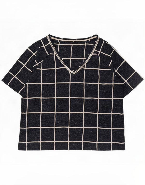 Marks & Spencer Womens T-Shirt Top UK 16 Large Navy Blue Geometric