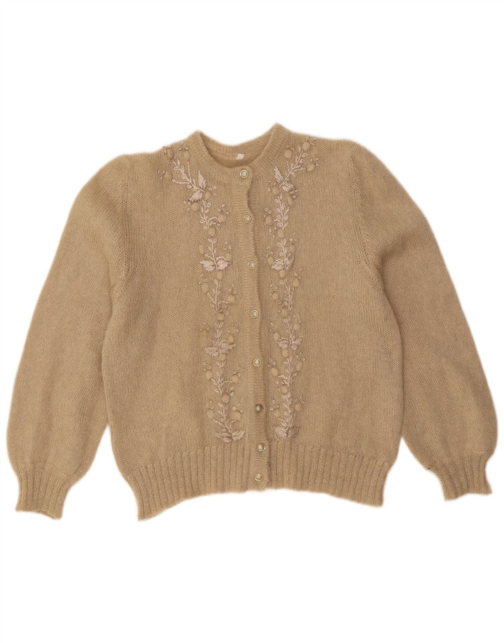 VINTAGE ženski kardigan džemper UK 12 Srednje bež cvjetni