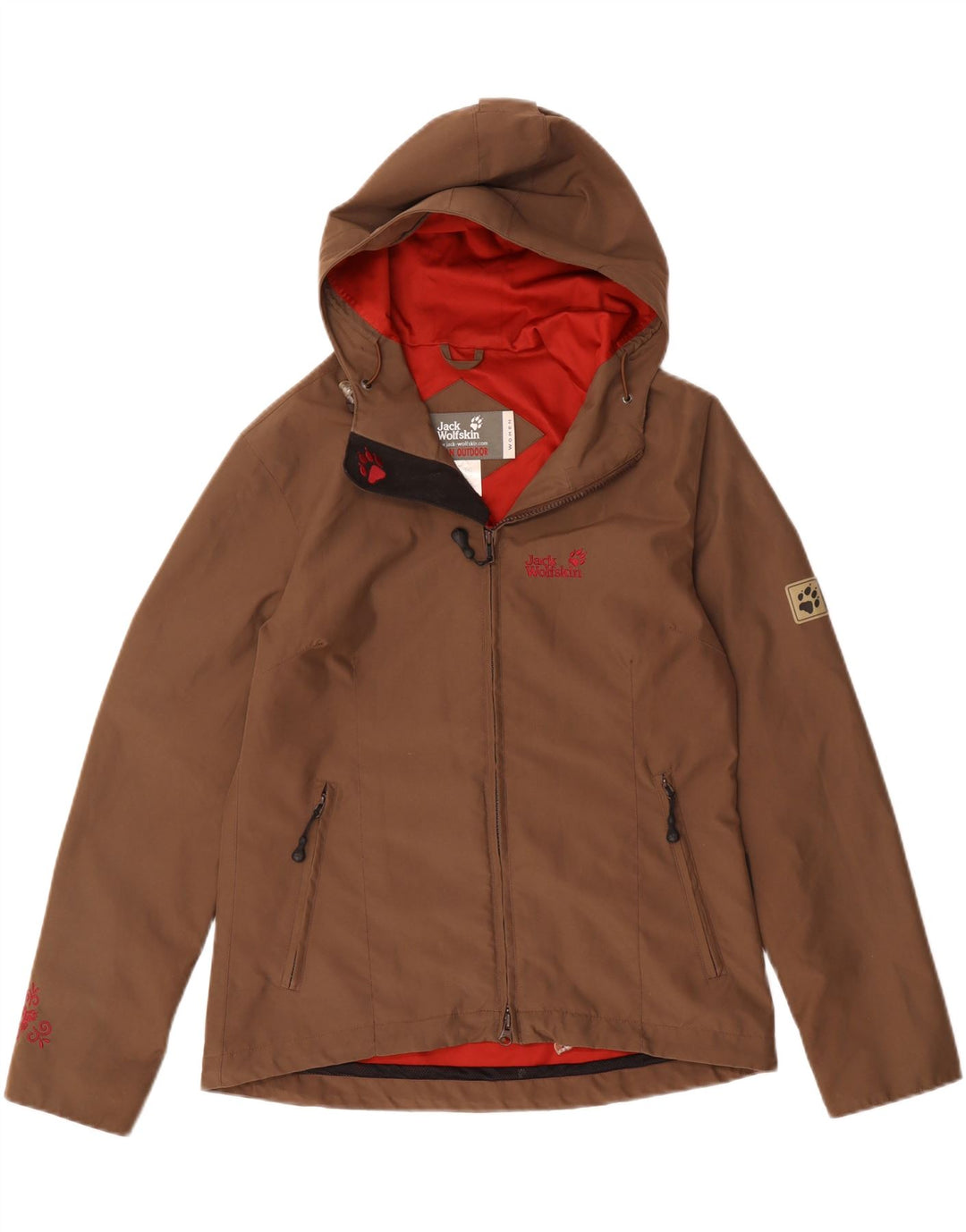 JACK WOLFSKIN Womens Hooded Windbreaker Jacket UK 10 Small Brown Polyester