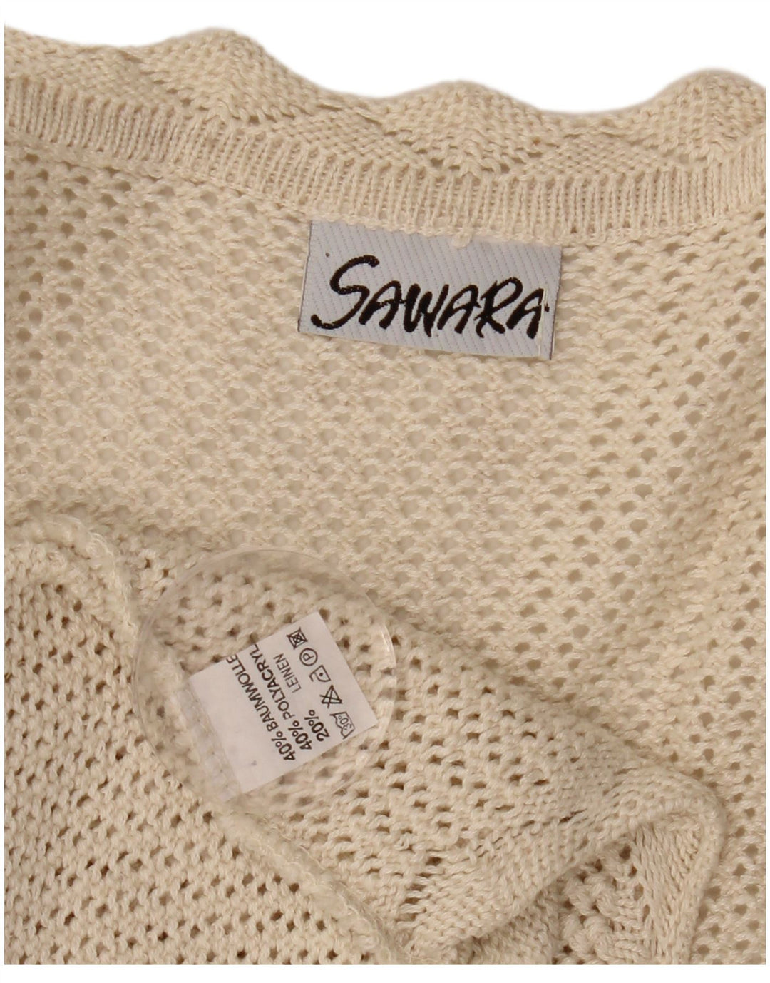 VINTAGE ženski heklani kardigan pulover bez rukava UK 14 Veliki bež