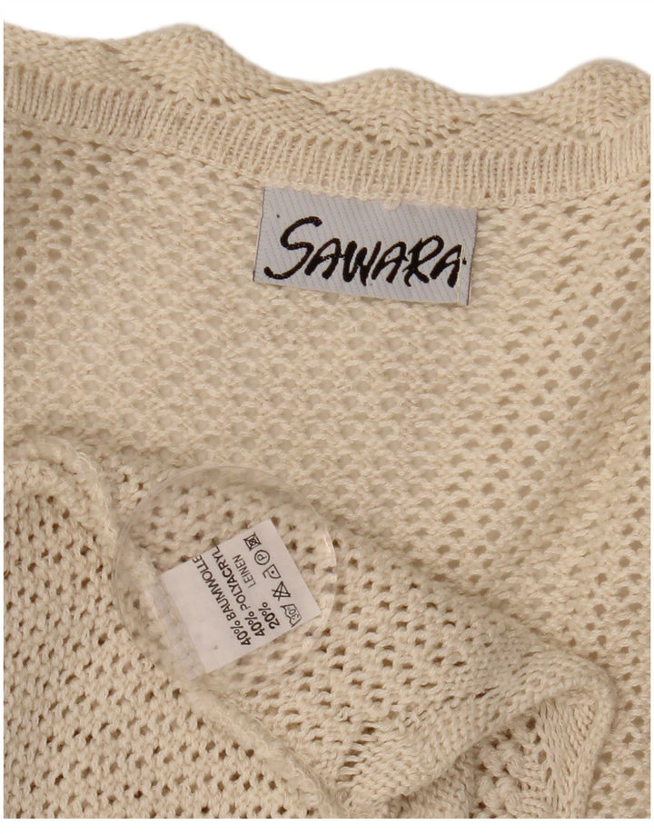 VINTAGE ženski heklani kardigan pulover bez rukava UK 14 Veliki bež