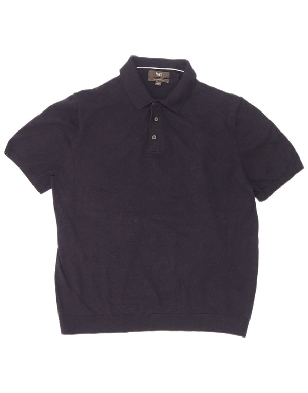 Marks & Spencer Mens Short Sleeve Polo Neck Jumper Sweater 2XL Navy Blue