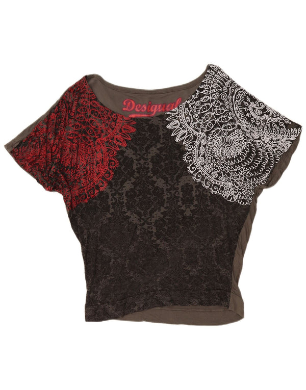 Desigual ženski gornji dio bluze s krilima šišmiša UK 14 Srednje siva paisley viskoza