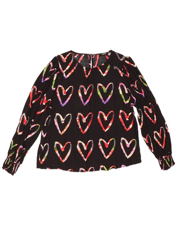 Desigual Womens Long Sleeve Blouse Top UK 16 Large Black Viscose Heart