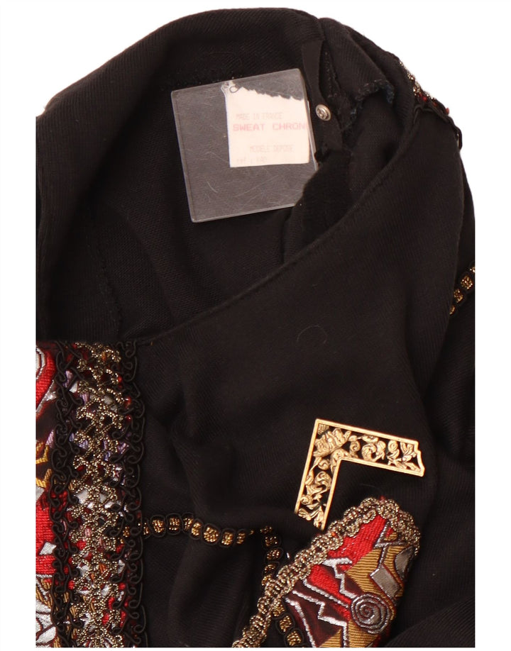 VINTAGE Ženska grafička majica dugih rukava UK 12 Srednje crni akril