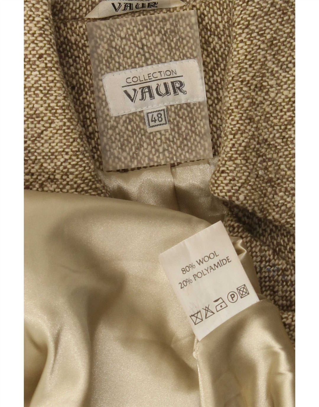Vintage ženski kaput s dvorednim kopčanjem IT 48 XL kaki šarena vuna