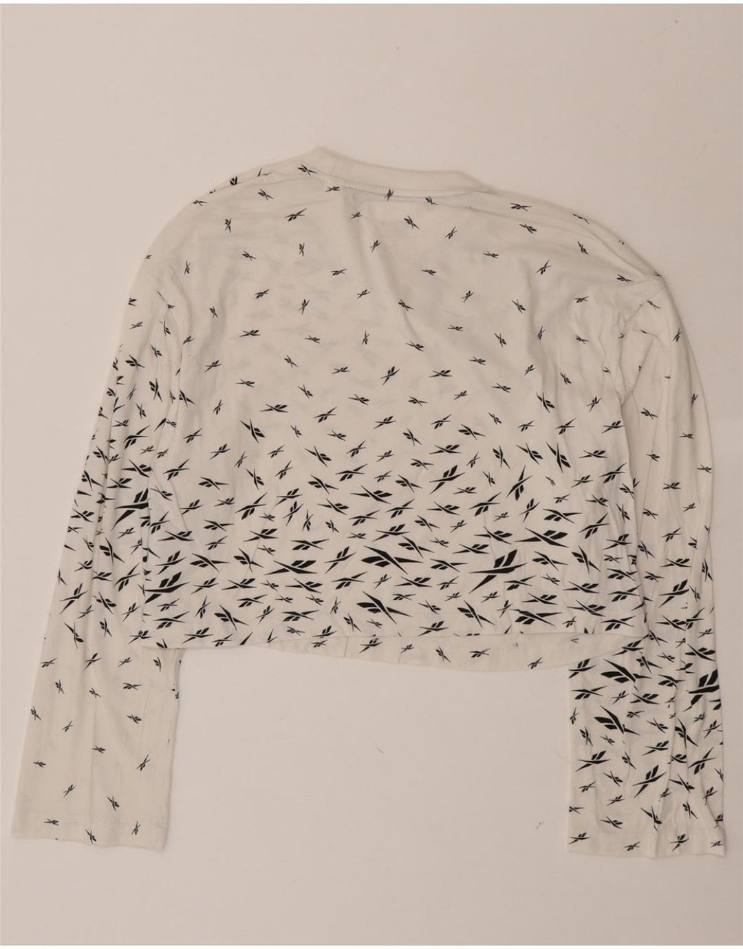 REEBOK Womens Oversized Graphic Crop Top Long Sleeve UK 8/10 Small White Vintage Reebok and Second-Hand Reebok from Messina Hembry 