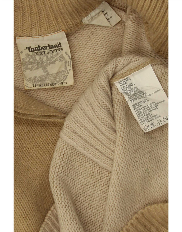 Timberland muški džemper s izrezom i patentnim zatvaračem 2XL bež boje od janjeće vune
