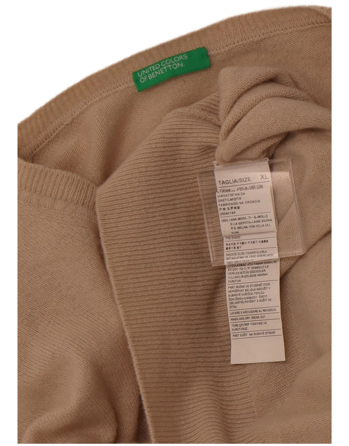 BENETTON Muški džemper s V-izrezom XL bež vuneni