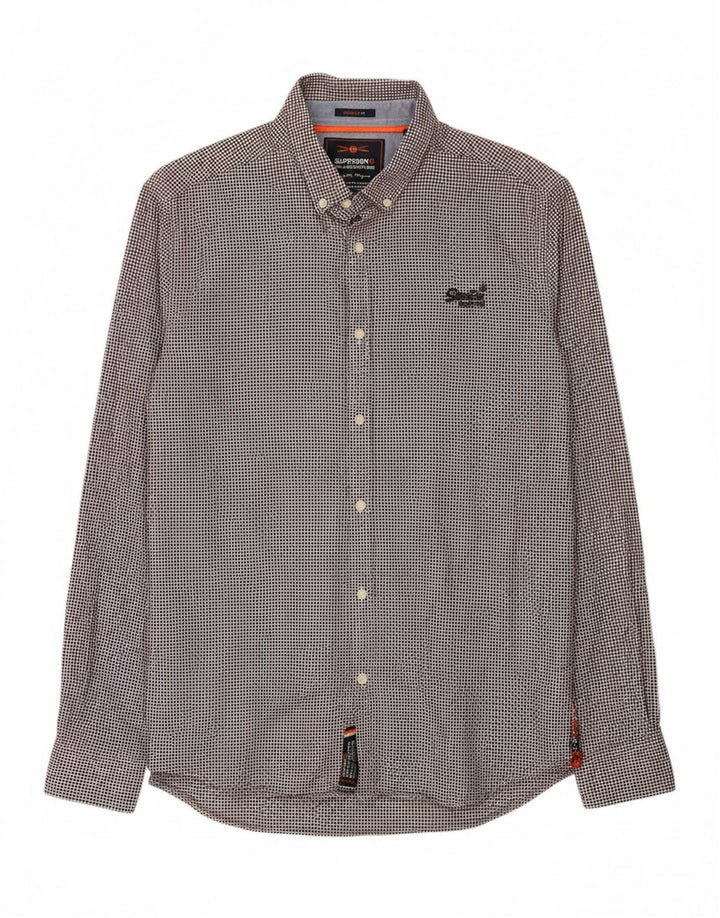SUPERDRY Mens Regular Fit Shirt Large Burgundy Houndstooth Cotton