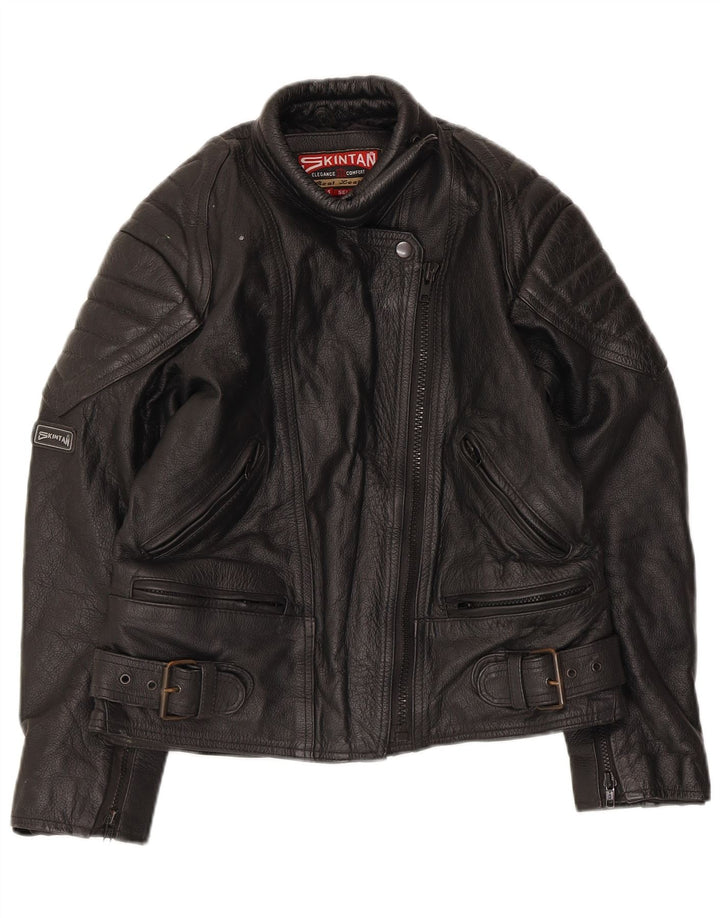 SKINTAN ženska kožna trkačka jakna UK 10 Mala crna kožna