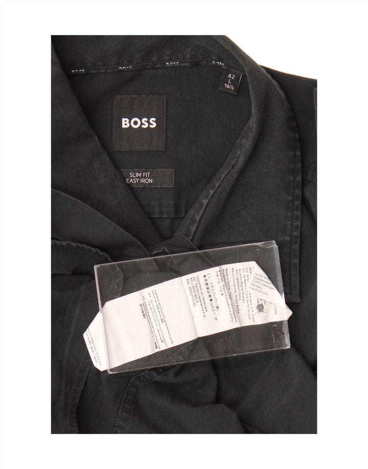 HUGO BOSS Muška uska košulja Easy Care Veličina 16 1/2 42 Velika crna pamučna