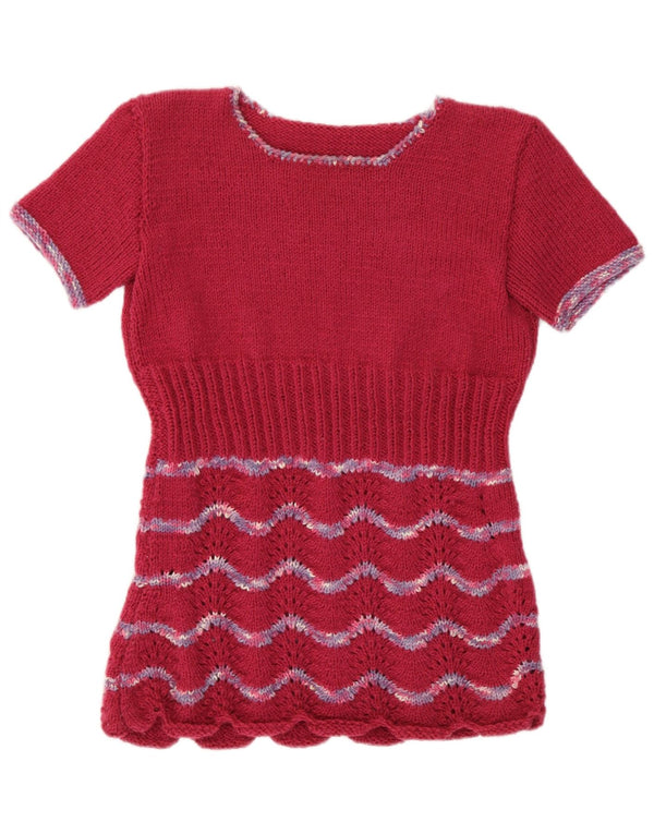 Vintage ženski džemper UK 12 Srednje bordo prugasti retro