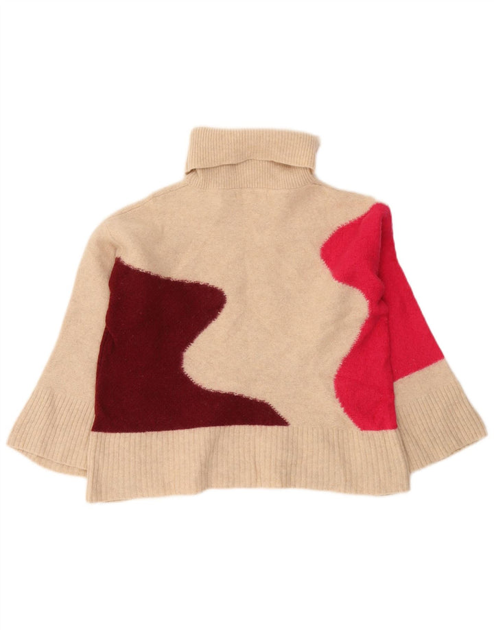 Bijeli ženski džemper s rol izrezom UK 8 Small Beige Colourblock
