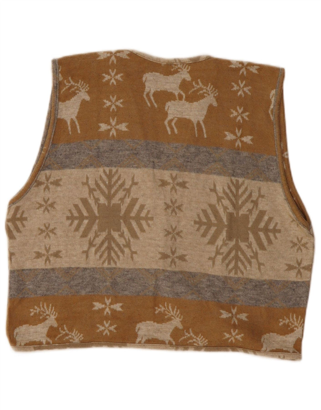 VINTAGE ženski kratki kardigan pulover UK 14 srednje bež boje Fair Isle