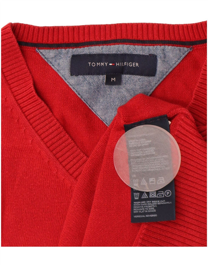 TOMMY HILFIGER Muški džemper s V-izrezom Srednje crveni pamuk
