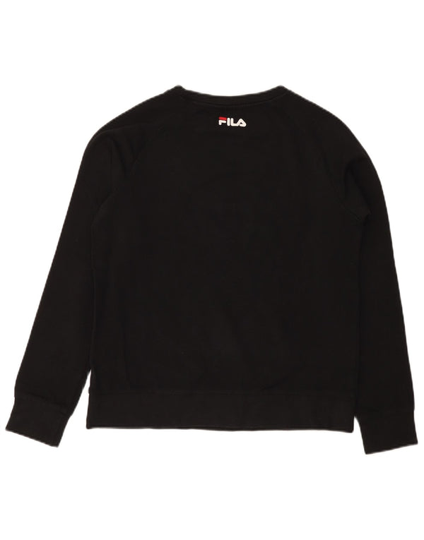 FILA Womens Graphic Sweatshirt Jumper UK 10 Small Black Cotton
