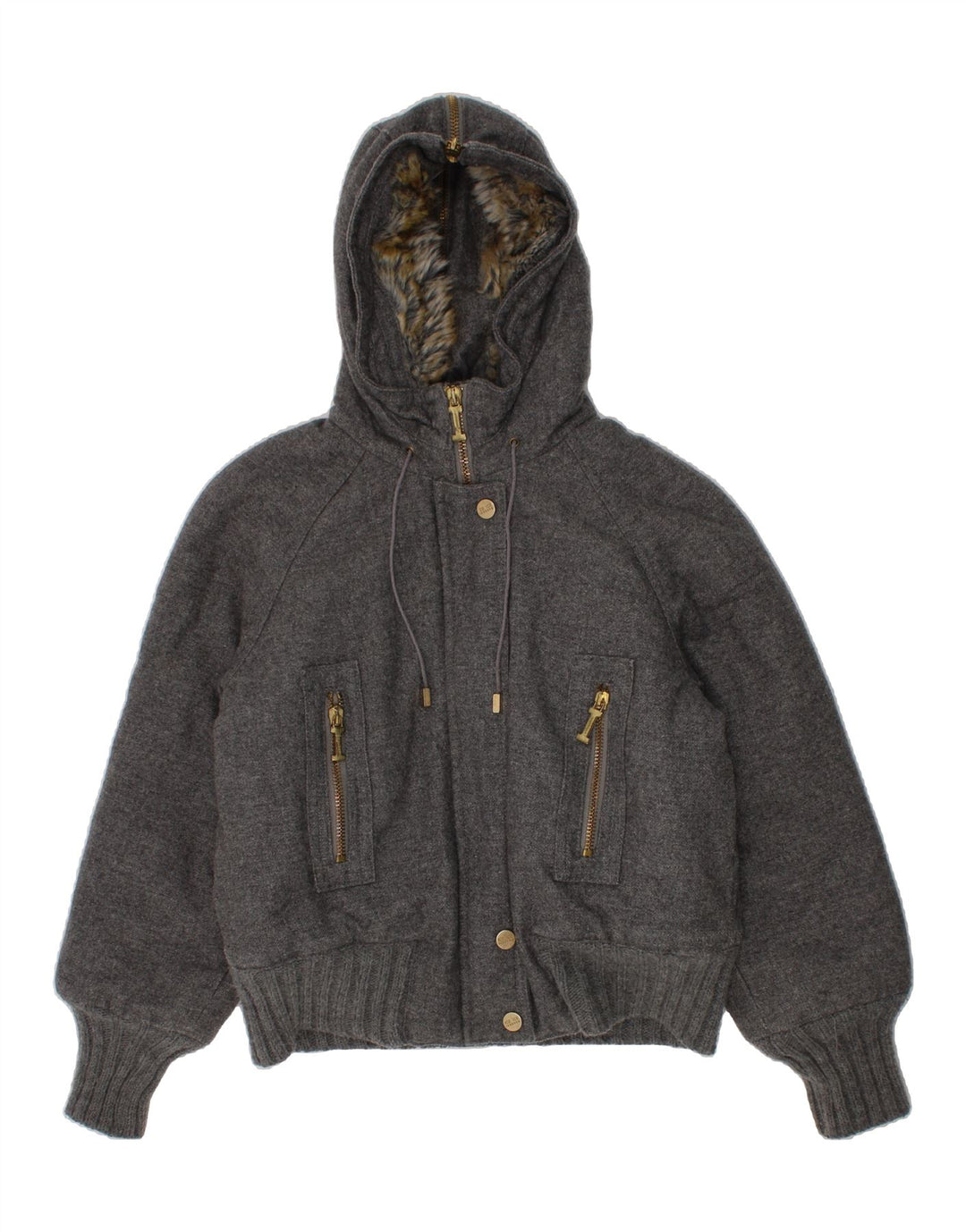 ICEBERG Girls Hooded Bomber Padded Jacket 7-8 Years Grey Wool Vintage Iceberg and Second-Hand Iceberg from Messina Hembry 