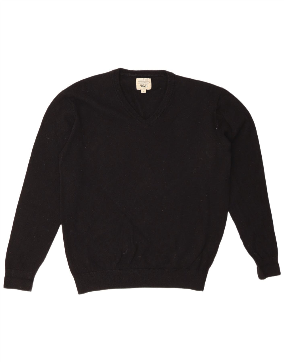 MARLBORO CLASSICS Mens V-Neck Jumper Sweater XL Black Wool