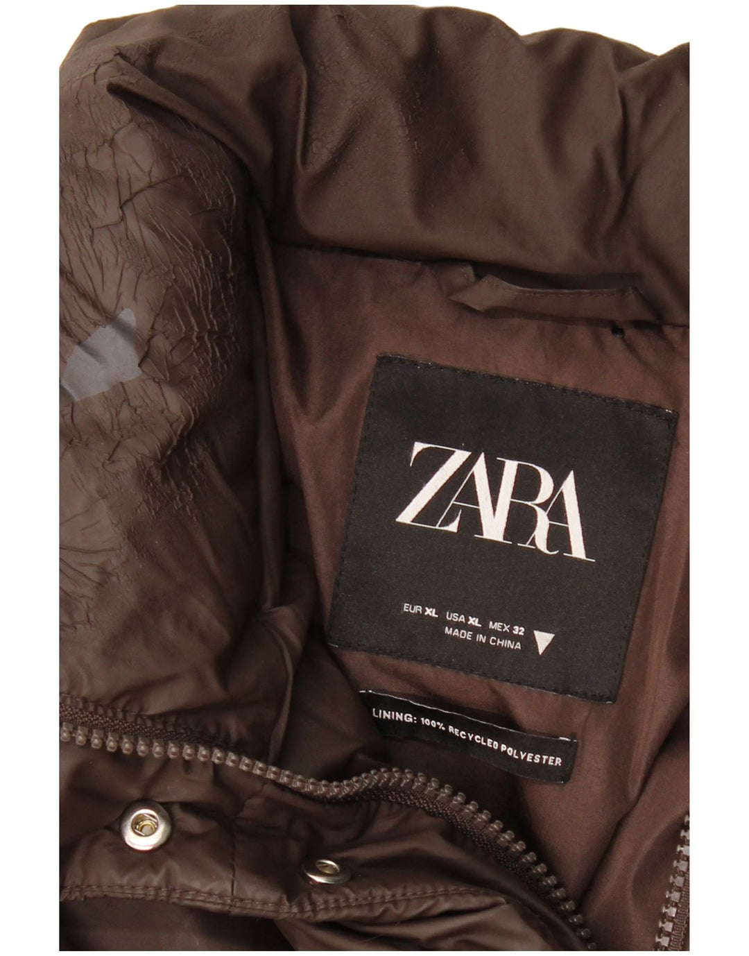 ZARA Womens Oversized Crop Padded Jacket UK 18 XL Brown Polyester