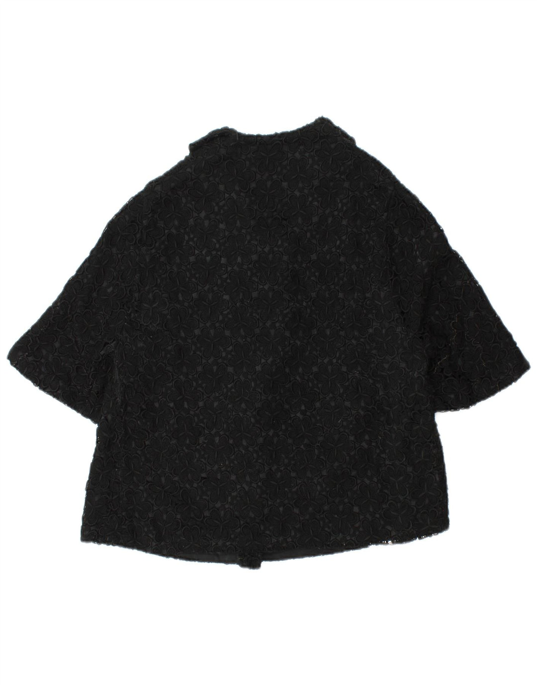 VINTAGE Ženska jakna sako kratkih rukava UK 12 Srednje crna cvjetna