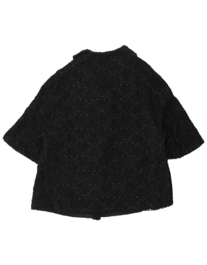 VINTAGE Ženska jakna sako kratkih rukava UK 12 Srednje crna cvjetna