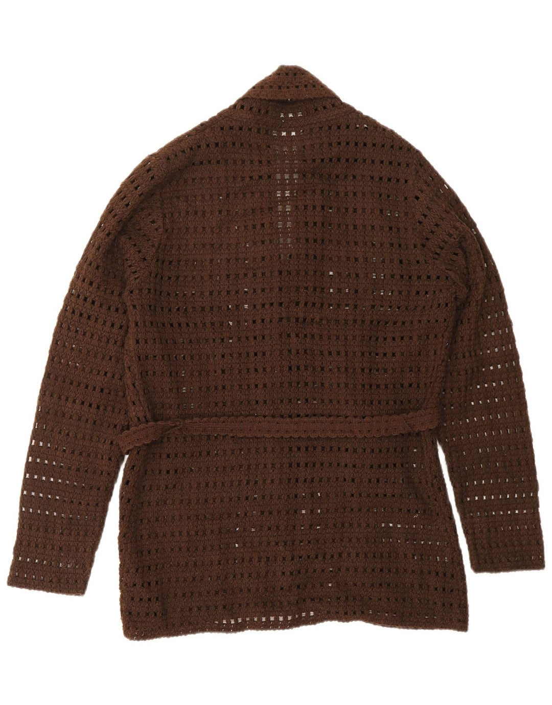 VINTAGE ženski heklani kardigan džemper UK 14 Veliki smeđi akril