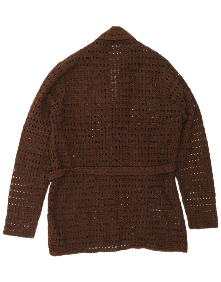 VINTAGE ženski heklani kardigan džemper UK 14 Veliki smeđi akril