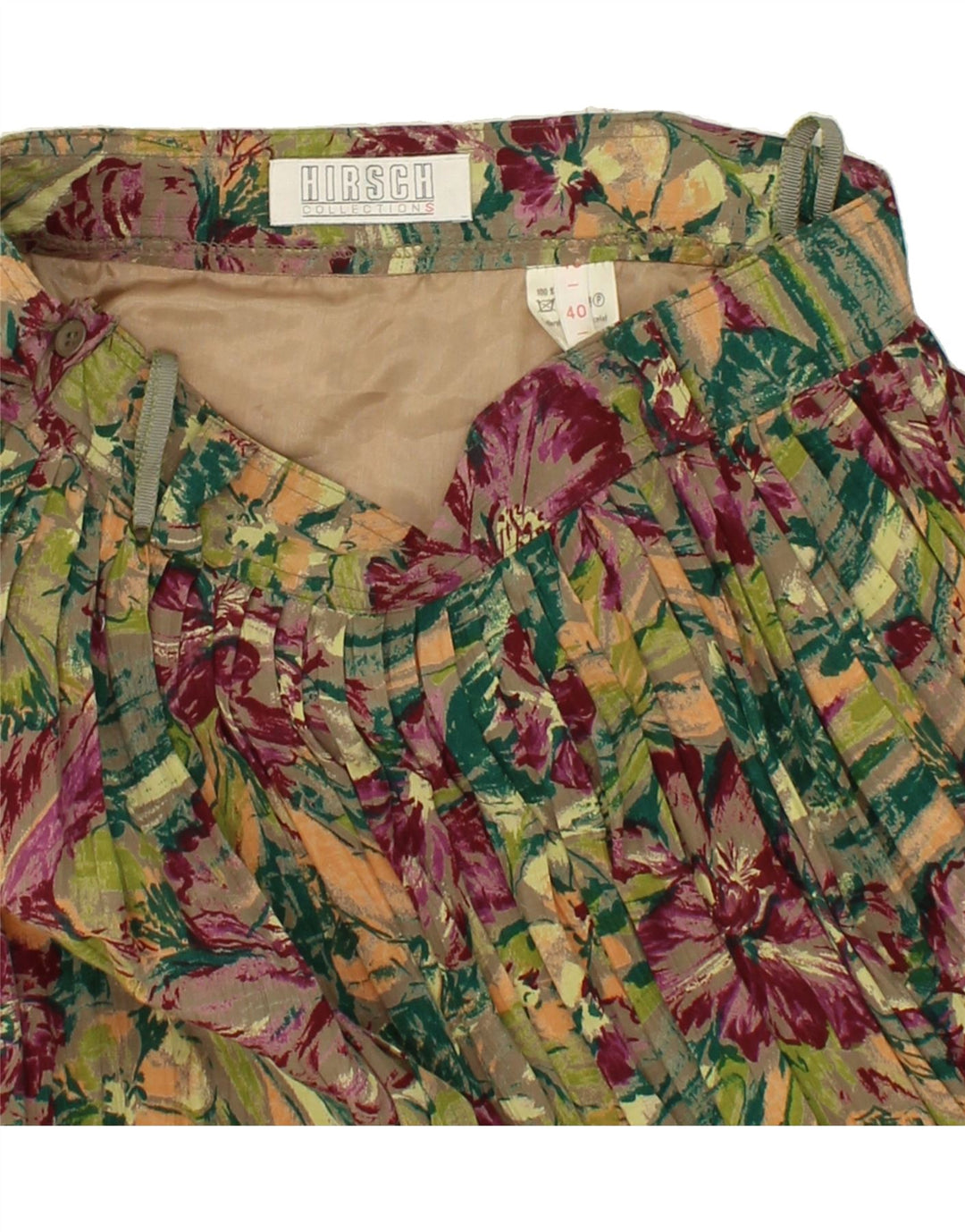 HIRSCH Womens Pleated Skirt EU 40 Medium W28 Multicoloured Floral Viscose Vintage Hirsch and Second-Hand Hirsch from Messina Hembry 