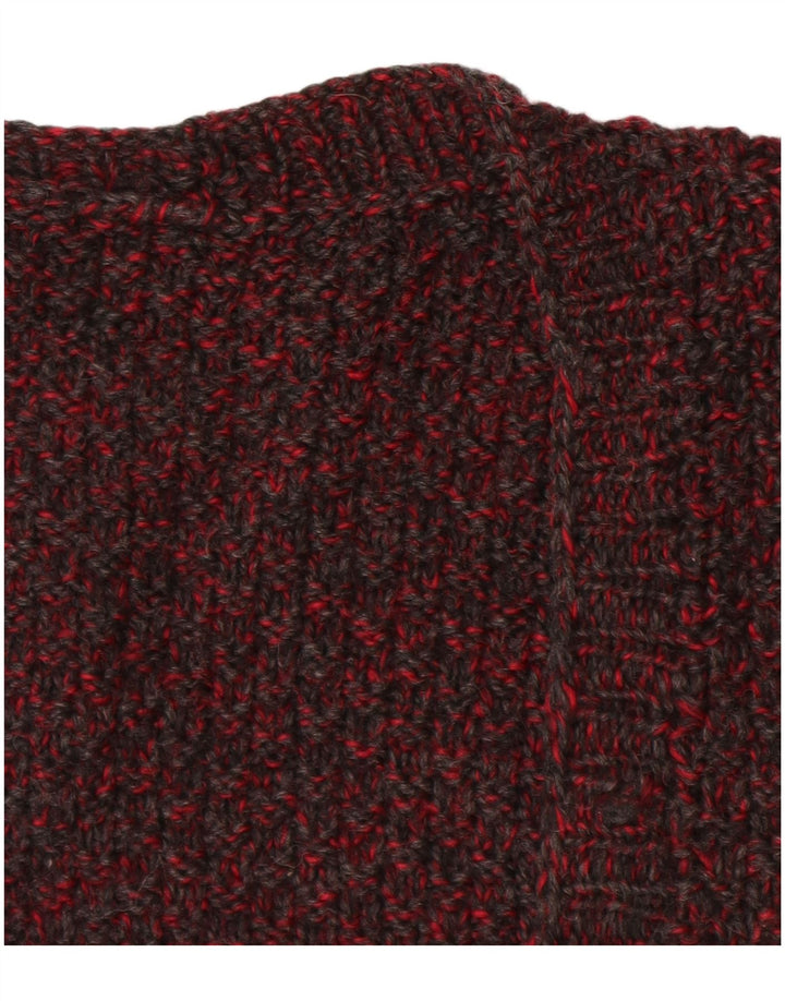 VINTAGE ženski kardigan pulover bez rukava UK 14 Veliki tamnocrveni s pjegama