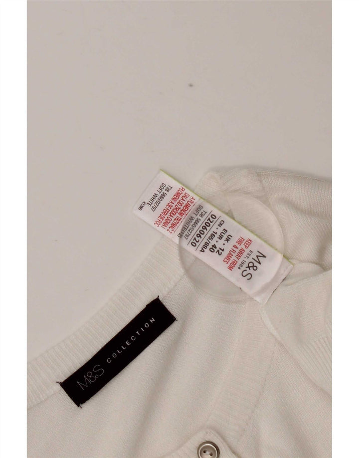 Marks & Spencer ženski kratki kardigan pulover UK 12 srednje bijele viskoze