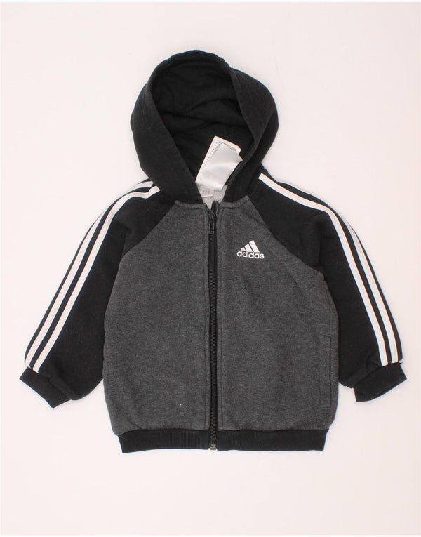 Adidas pulover s kapuljačom s patentnim zatvaračem za dječake, 12-18 mjeseci, sivi pamuk u boji