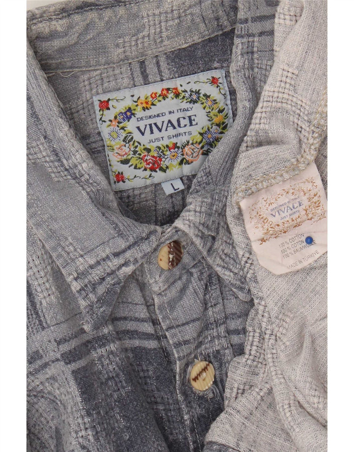Vintage muška flanelska košulja, veliki plavi geometrijski pamuk