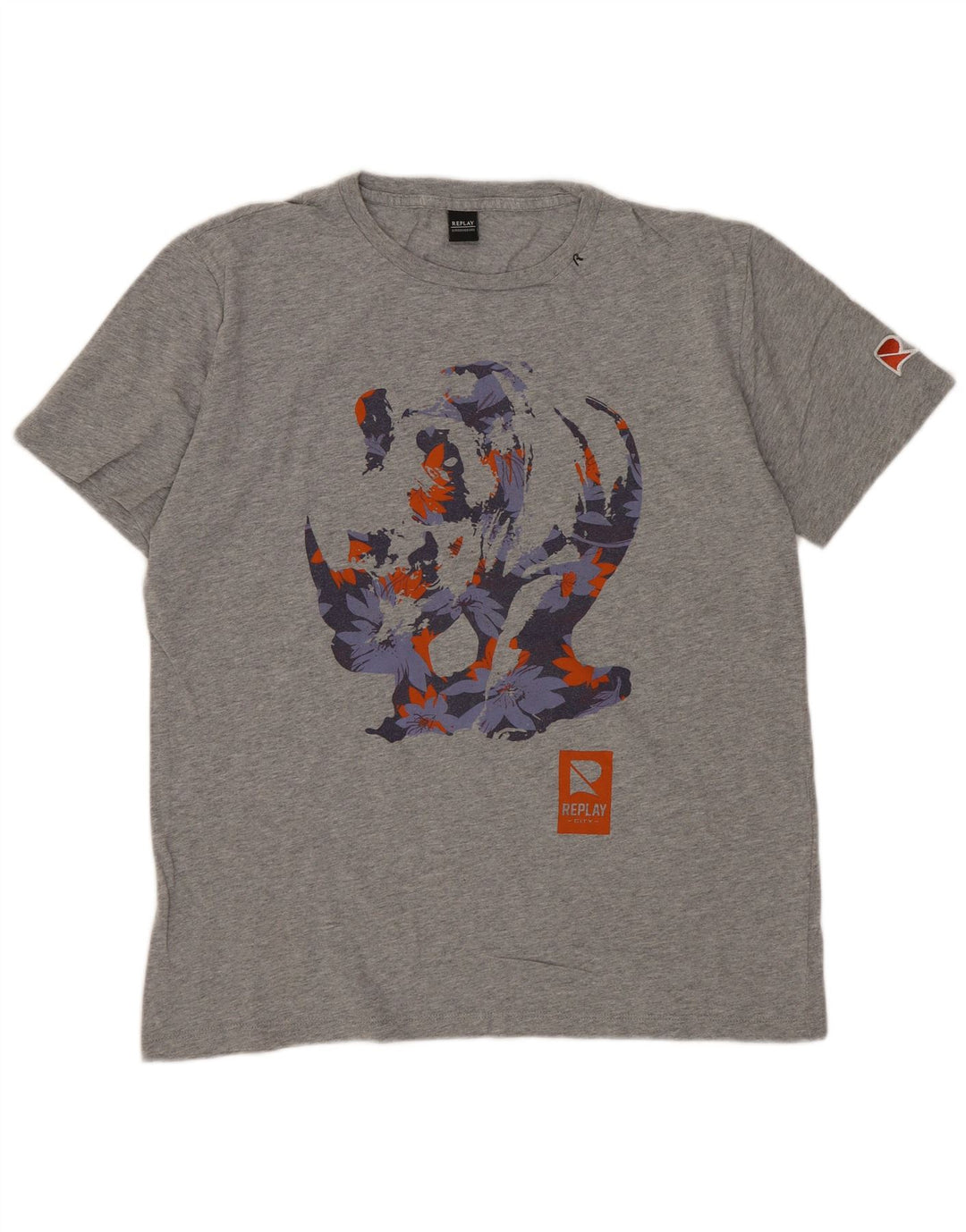 REPLAY Ženska grafička majica kratkih rukava UK 16 velika siva