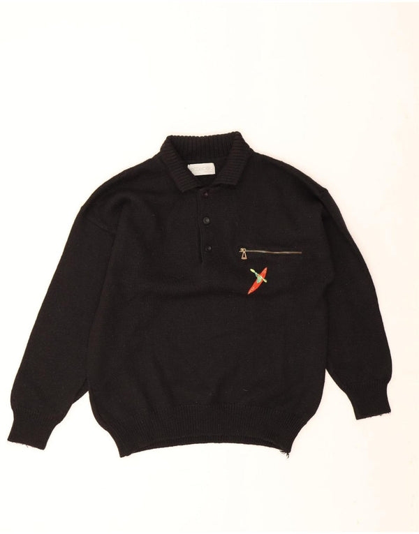 Veliki crni vuneni muški džemper s polo ovratnikom Settebello