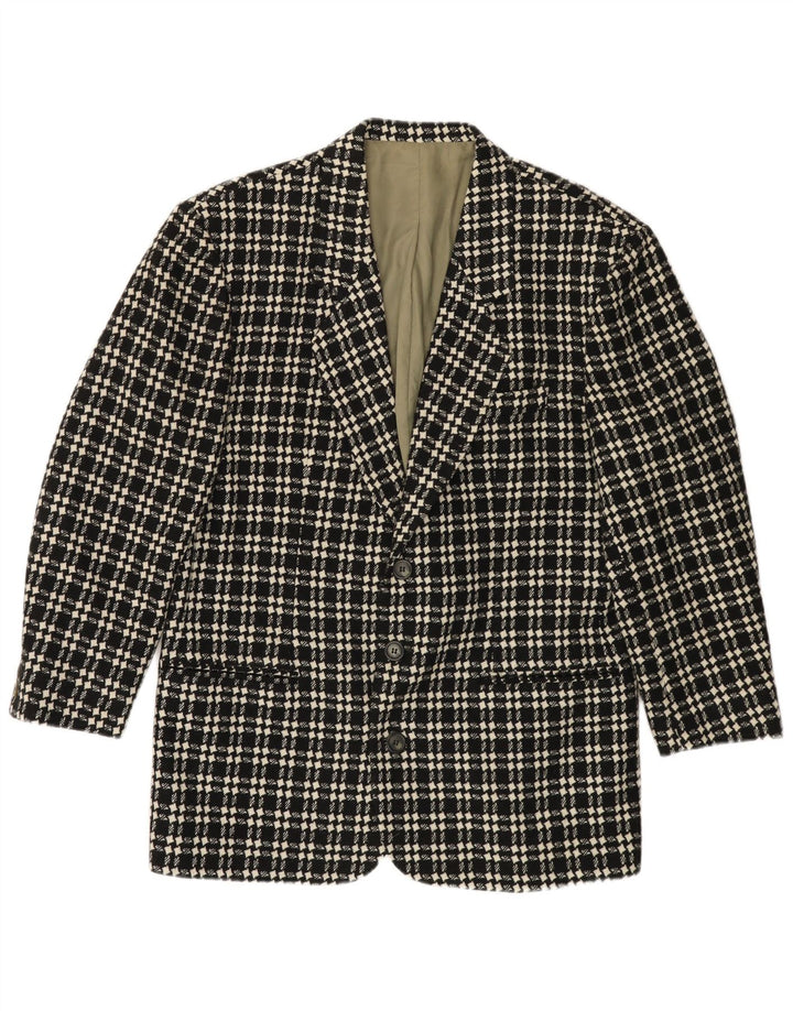 VINTAGE Muška jakna sa 3 gumba IT 48 Srednja crna vuna s ptičijim zubima