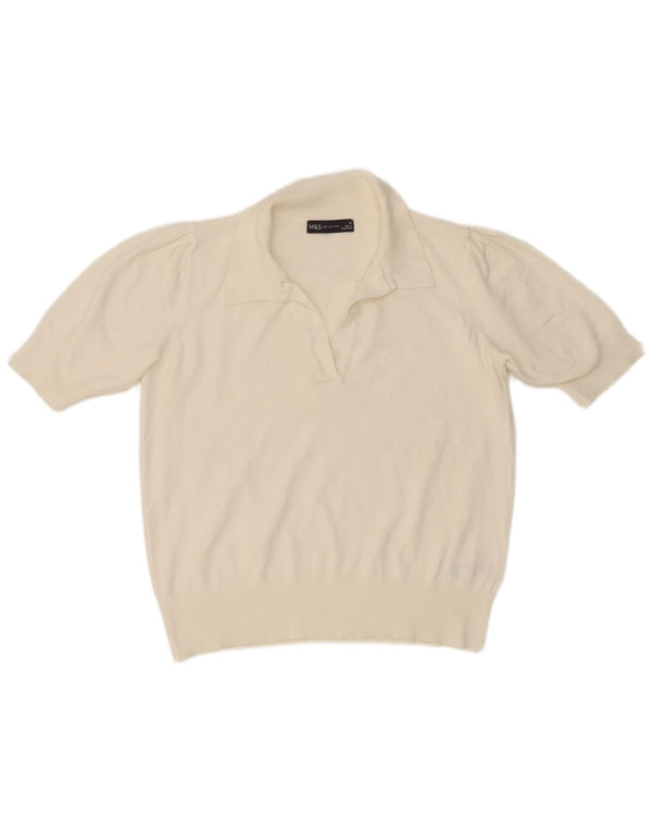 Marks & Spencer Womens Polo Shirt UK 12 Medium  White Viscose