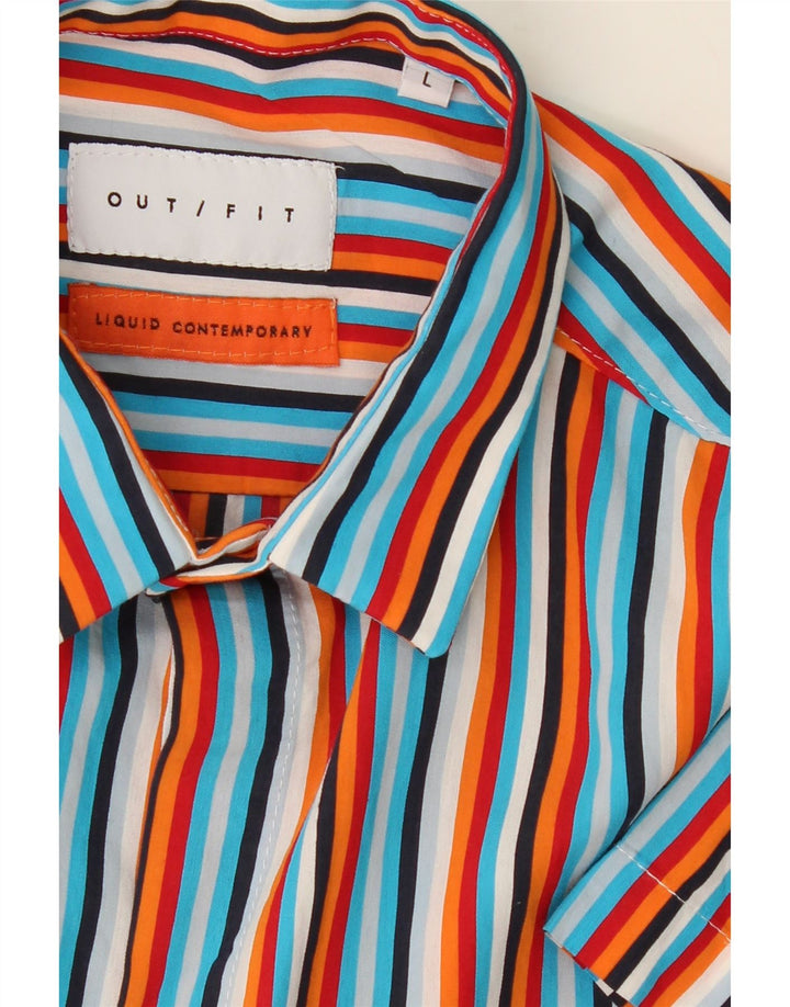 VINTAGE Mens Short Sleeve Shirt Large Multicoloured Striped Vintage Vintage and Second-Hand Vintage from Messina Hembry 