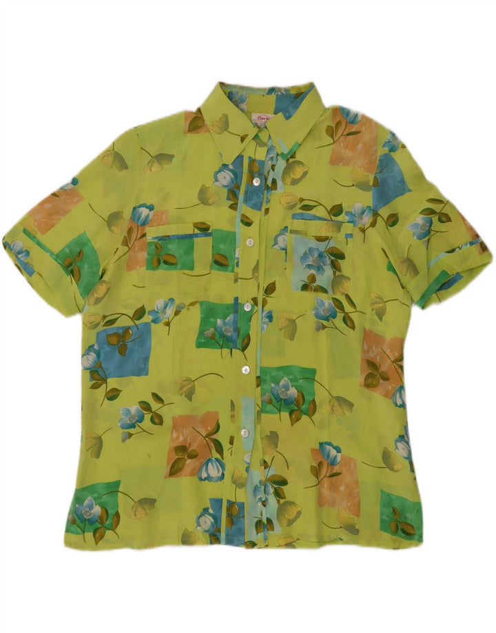 CHERIE Ženska prozirna košulja bluza kratkih rukava IT 48 XL Zelena cvjetna