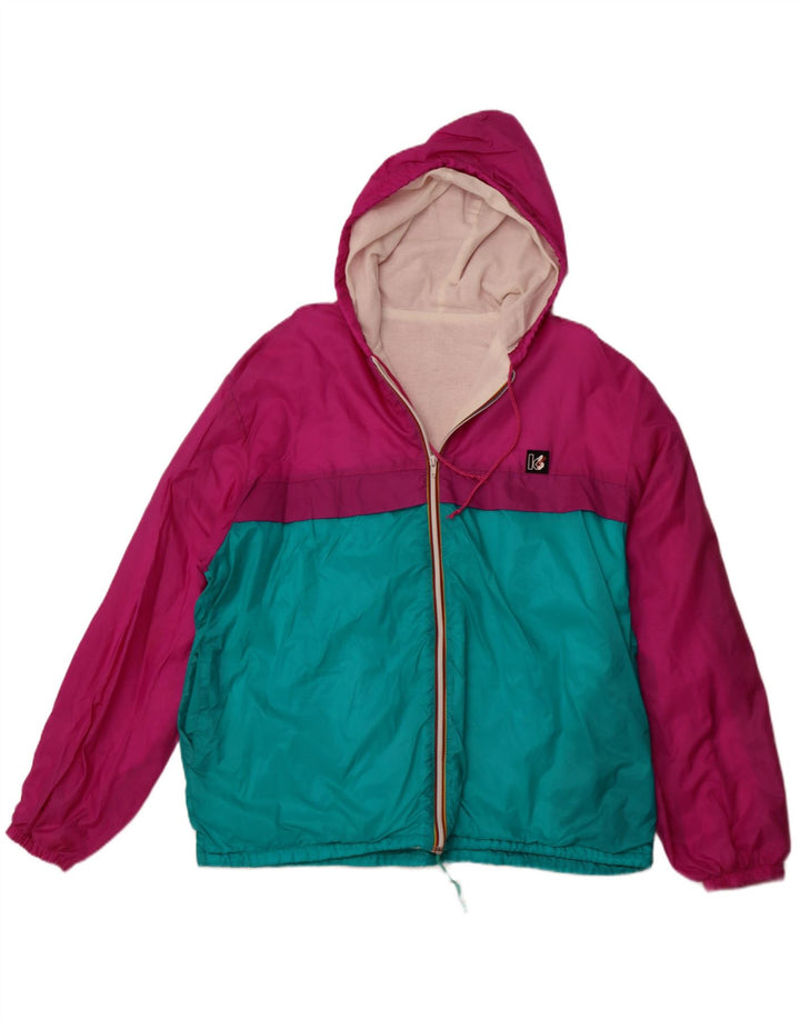 VINTAGE muška kišna jakna s kapuljačom UK 42 XL ružičasti poliamid u blokovima boja