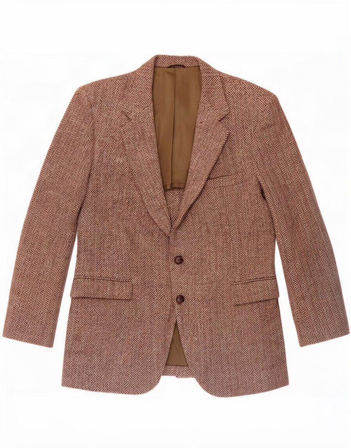 Harris Tweed Muški sako sa 2 gumba UK 44 Velika smeđa vuna riblja kost