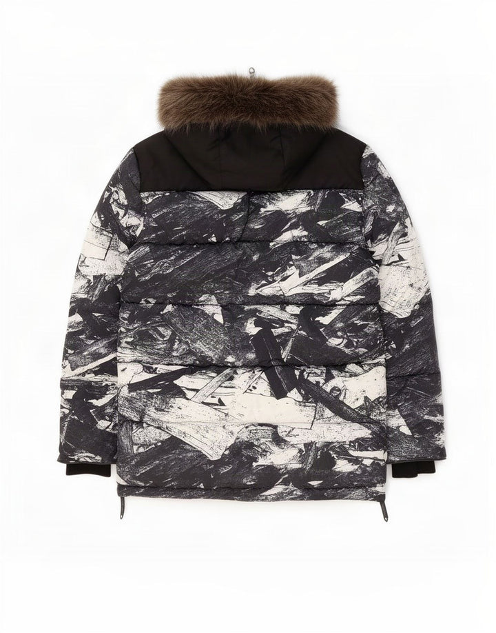 Superdry muška skijaška jakna s kapuljačom UK 42 XL crni geometrijski poliester