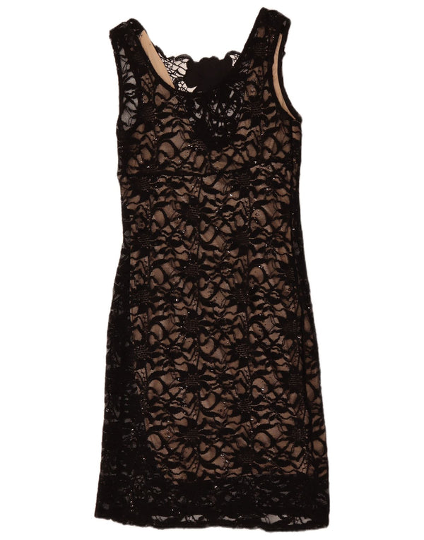 Quiz Ženska čipkasta haljina bez rukava UK 8 Mala crna cvjetna najlonska haljina