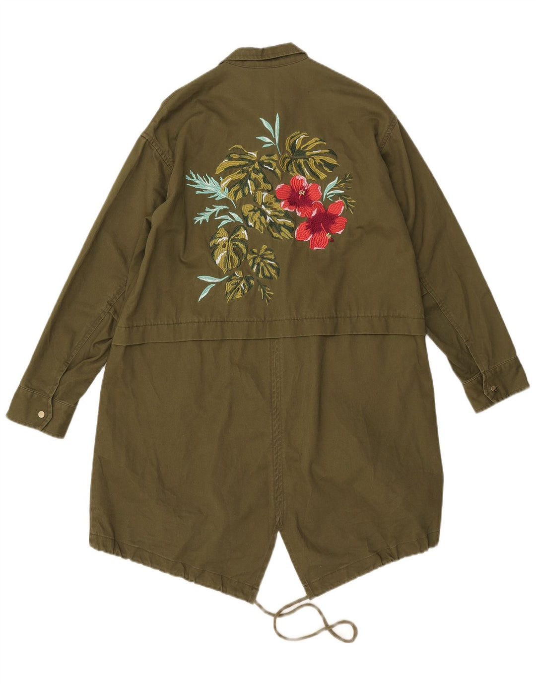 Zara ženska prevelika parka jakna UK 6 XS kaki cvjetni poliester