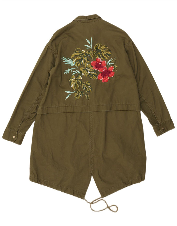 Zara ženska prevelika parka jakna UK 6 XS kaki cvjetni poliester