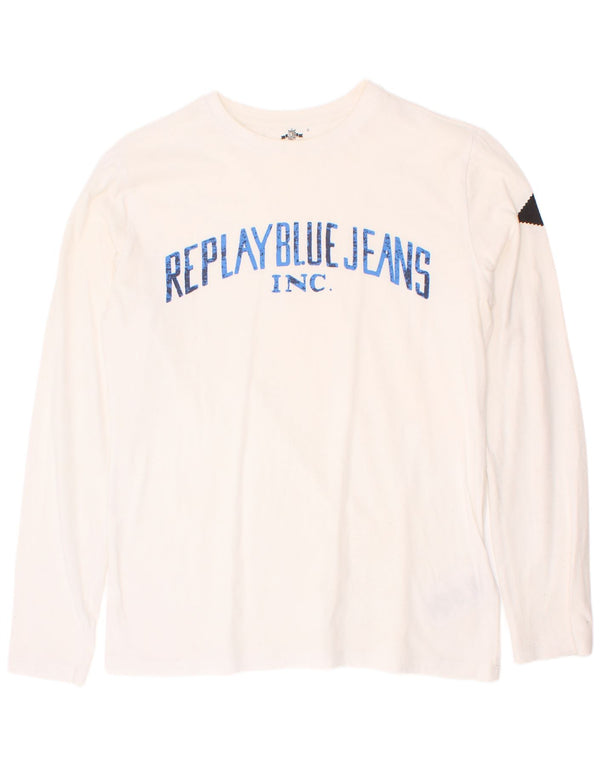 Replay Boys Graphic Top dugih rukava 15-16 godina bijeli pamuk