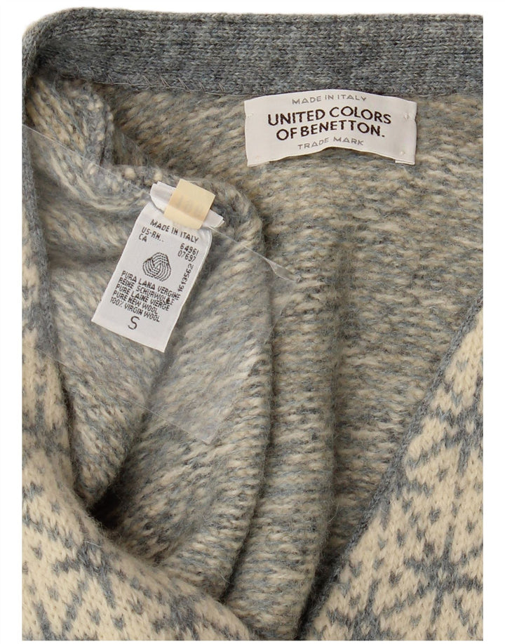 BENETTON ženski prekomjerni džemper UK 10 Small Gray Fair Isle