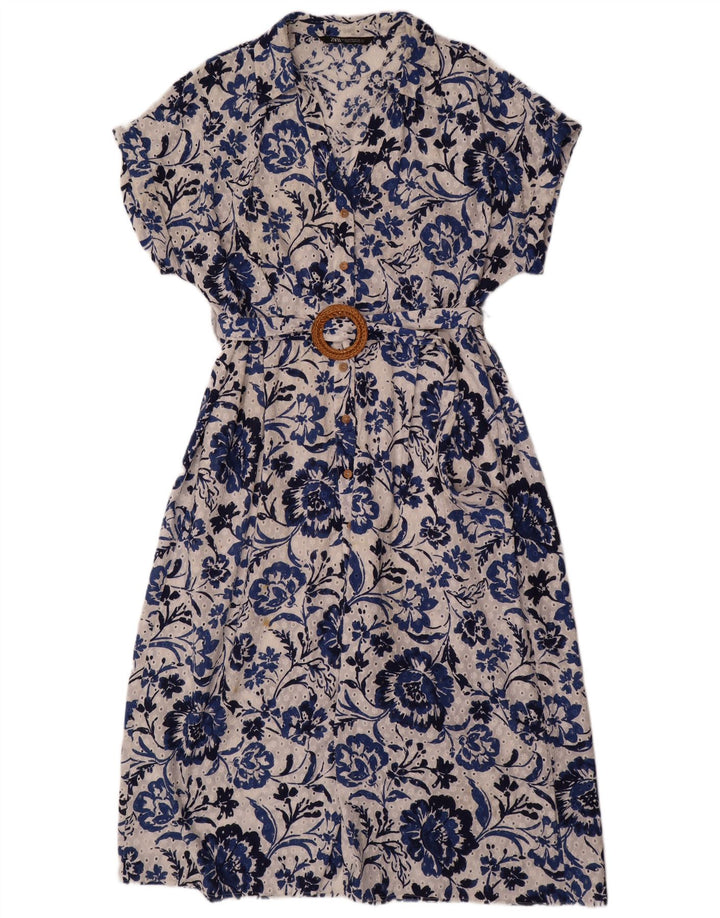 ZARA ženska maksi haljina kratkih rukava UK 20 2XL Plavi cvjetni pamuk