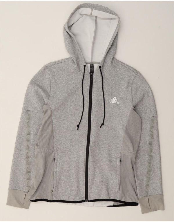 Adidas ženski pulover s kapuljačom na patentni zatvarač UK 16/18 veliki sivi pamuk